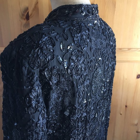 Vintage Beaded Black Jacket Silk Pristine Condition Size 14-16 - Picture 10 of 14